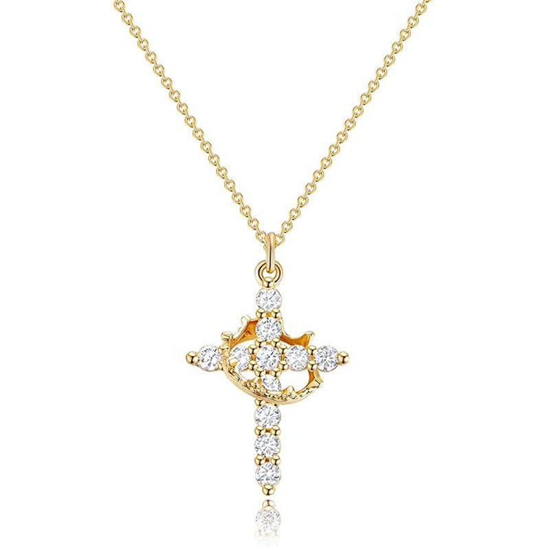 "Faith Over Everything — Gold Cross & Crown Necklace, A Meaningful Christian Gift For Her"