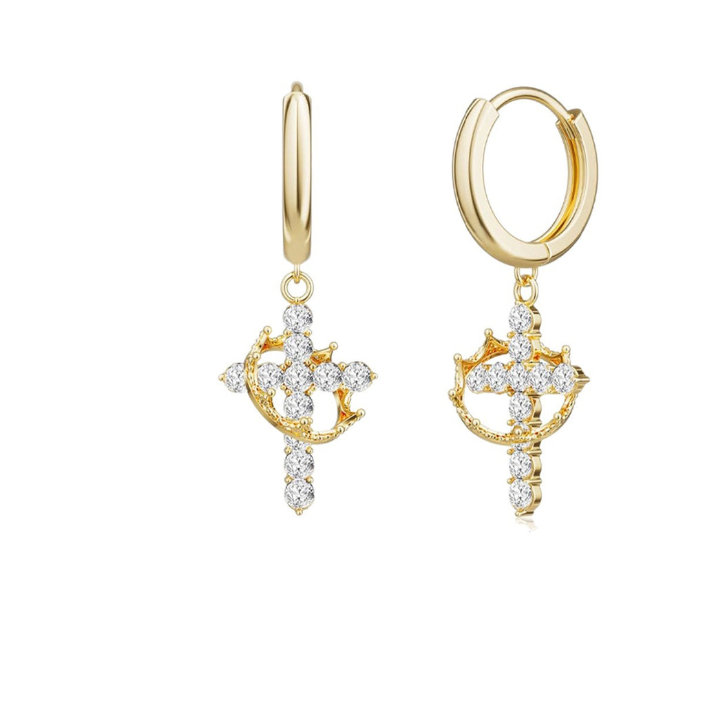 Faith Over Everything — Gold Cross & Crown Drop Earrings (A Meaningful Christian Gift)