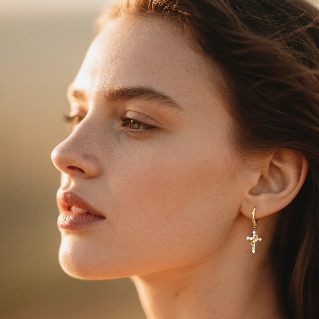 Faith Over Everything — Gold Cross & Crown Drop Earrings (A Meaningful Christian Gift)